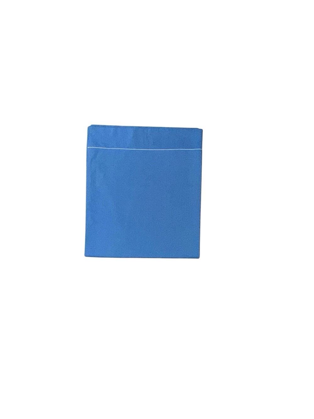 Vintage Blue Percale Flat Sheet Full Size 94x82 White Border Trim Cotton Blend